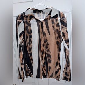 SHEIN. Emery Rose Sheer Brown/Black Blouse